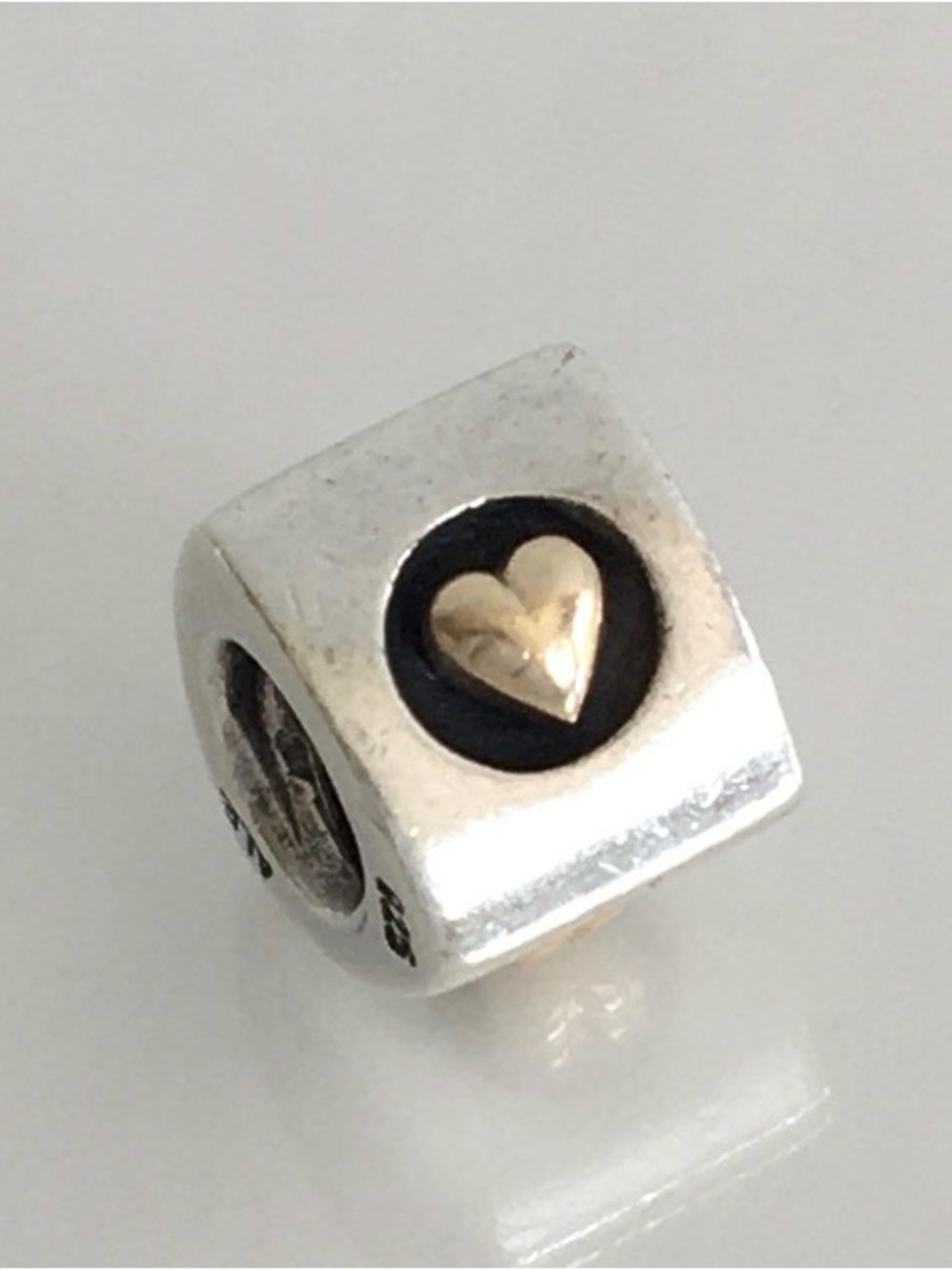Two-Tone Heart Cube Charm - Silver with Gold Heart